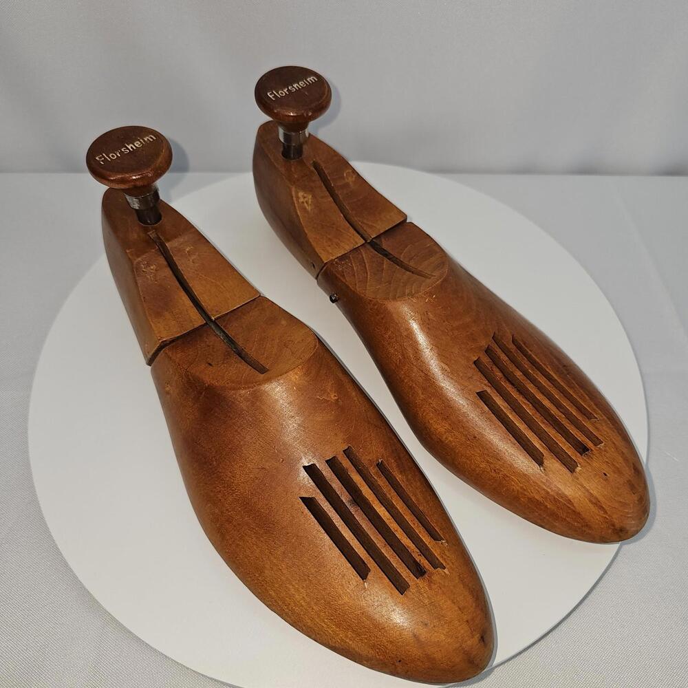 Vintage Florsheim Wooden Tree Shoe Mold‎ Stretcher Form Size 8-4 Hinged - Works